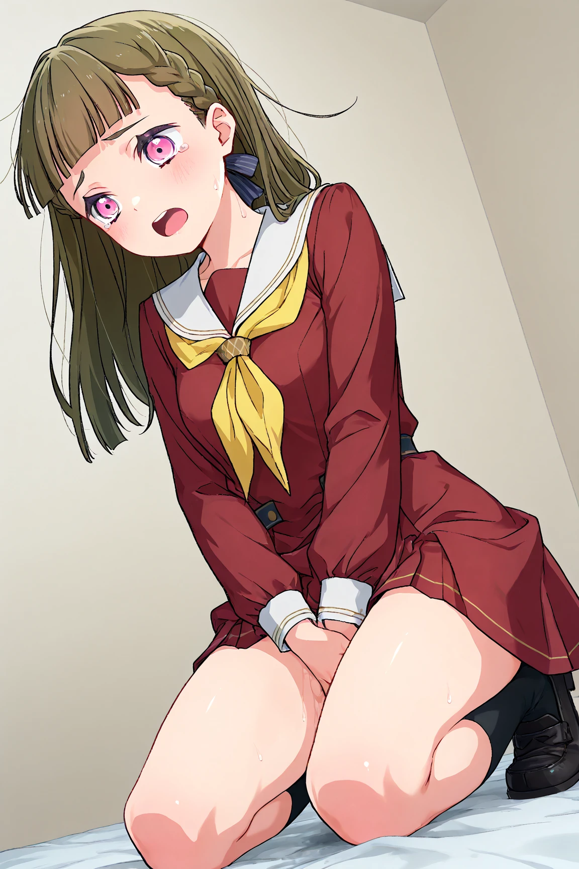 , Petite little small junior body, tiny, Small breasts, Small breasts, Small breasts, Kasugano Urara, blonde hair, twintails, pink scrunchie, brown eyes, , purple jacket, cropped jacket, red bowtie, skirt, Yellowhair, open anus open anus, open anus, Embarrassed, Open your mouth happily, Squint your eyes, topless, topless, topless, Nipples are visible, Nipples are visible, Nipples are visible, Large nipples, garden, little small junior body, tiny, Small breasts, Small breasts, Small breasts, Turn your ass towards me, I can see your back, I can see your back, I can see your back, open anus, open anus, open anus, Open anus, Open anus, Open anus, Peeing forcefully and making a puddle on the floor, Pee splashes, A thick and long purple dildo in the vagina+Clear liquid, high quality, high detail, beautiful, 8K, Detailed face, Detailed nipples, 下からClose-up, Close-up, Close-up, I can see your face,