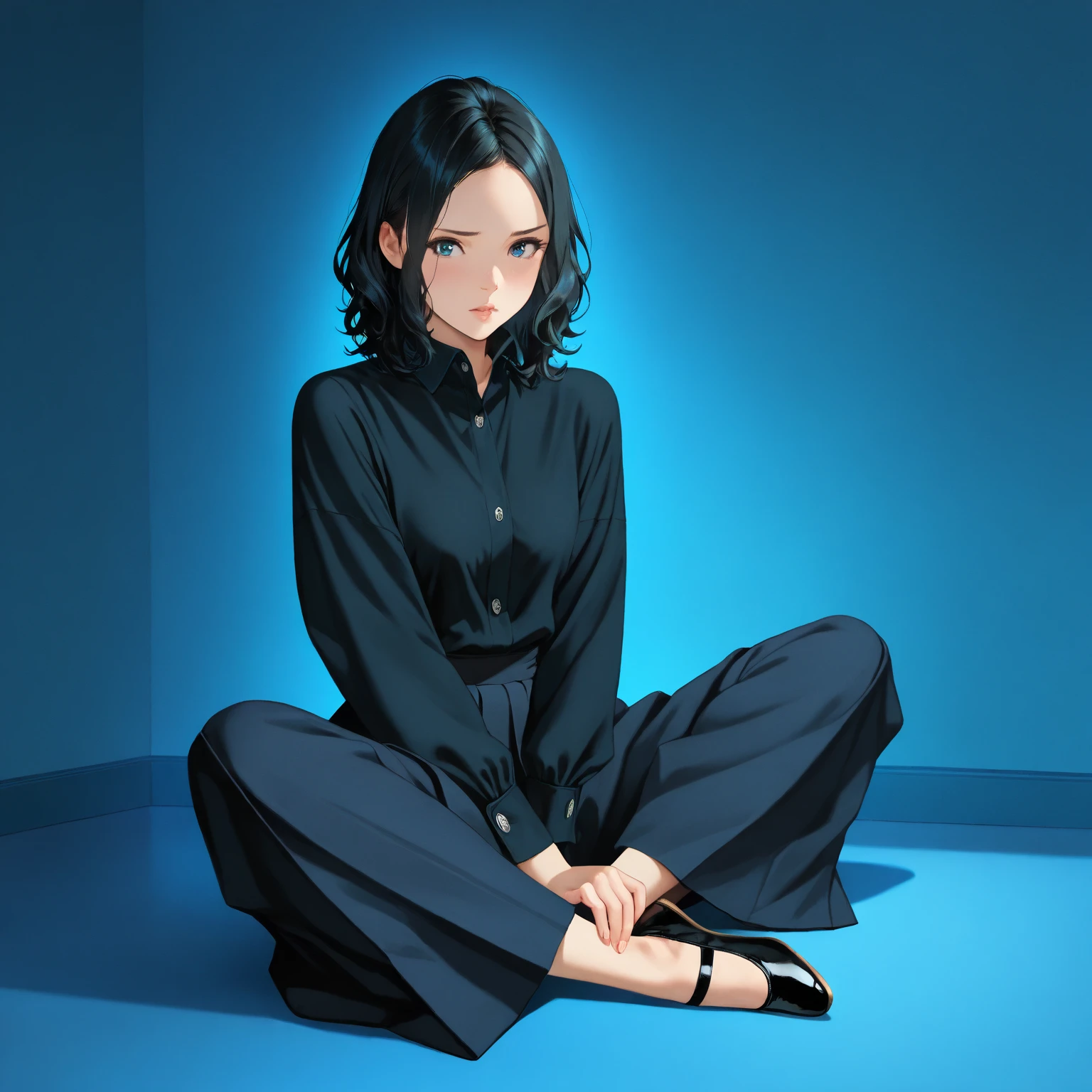 Black Hair Bob、Career Woman、suits、piercings、big sister、person、the feet、1a person、animesque、sitting on、Aimei、bustup