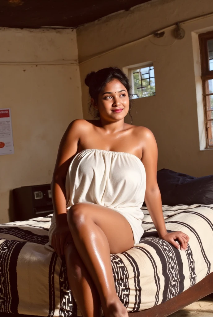 There is a Brazilian woman, branca, sentada em uma cama de biquini branco, posando em um quarto, em seus primeiros 30 anos, posando na cama, enquanto posava na mesma cama. high quality, high resolution, masterpiece, 8k.