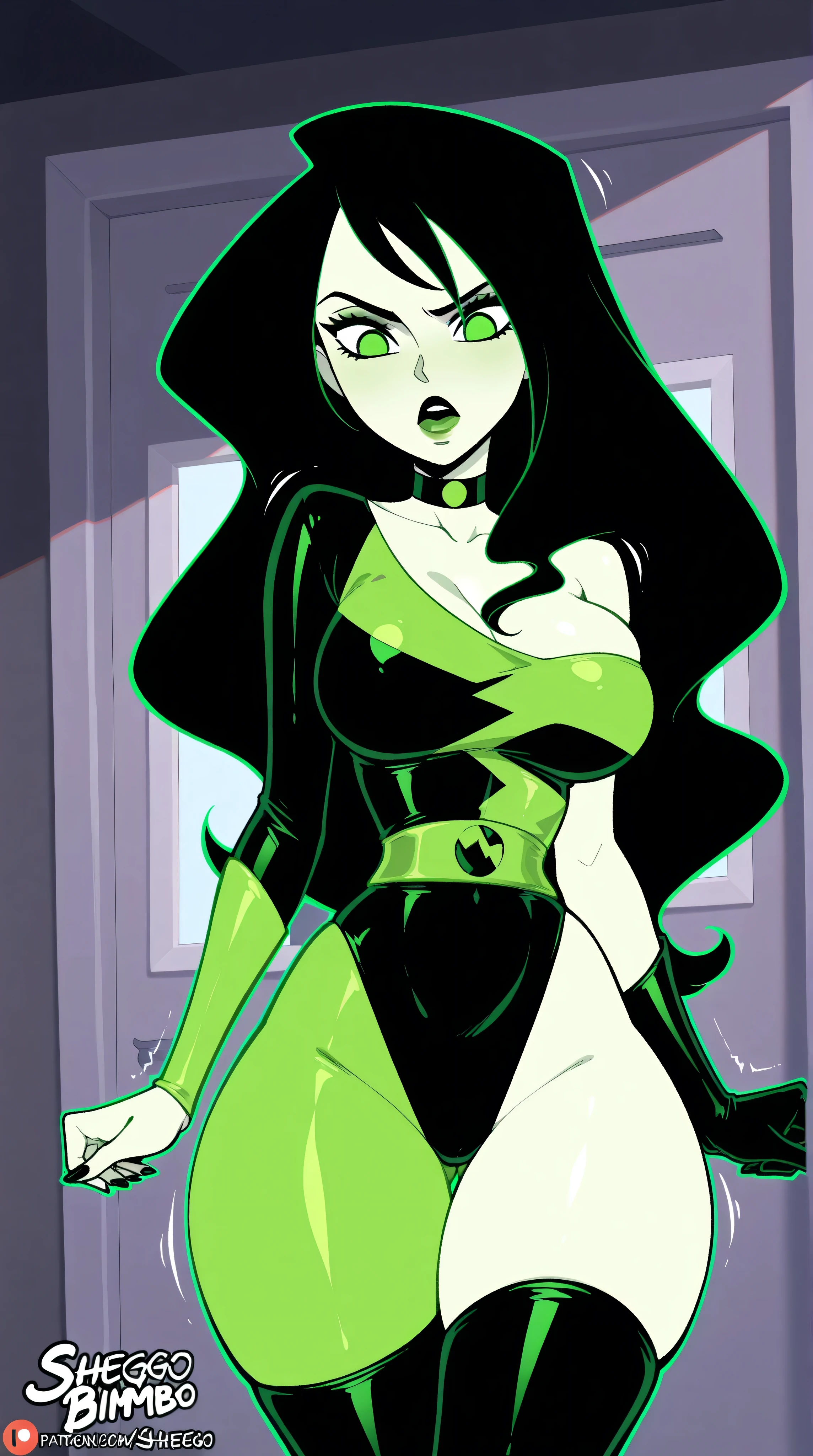 (((highly detailed))), (((high quality))), (((masterpiece))), (((beautiful))), (((full shot, back side view))), emily, (((by Yadokari Genpachirou))), athletic female, 5 fingers, 5 toes, big butt, large ass, white body, totally white skin, pale skin, emerald green nails, emerald green eyes, emerald green lipstick, eyelashes, eyeliner, black hair, black eyebrowns, thin eyebrowns, very long hair, ass length hair, Ironed hair, hair on the forehead, bubble ass, busty, butt, emerald green highleg one pice swimsuit with gold strip, cleavage, feet detail, fingers, humanoid feet, humanoid hands, horny face, in love to the viewer, large bum, looking at viewer, nails, partially visible vulva, protective mother countenance, pose, (((standing))), sensual eye, bedroom eyes, sensual body, smile, soles, soft soles, arched soles, tiptoes, feet blush, sole blush, solo, sheap space, lying up, feet up, thick thighs, thighs together, toes, (((voluptuous))), large thigs, (((high thighs))), (((high hips))), wide hips, curvy figure, curvaceous, absurd res, hi res, signature, in a spaceship next to a large window space