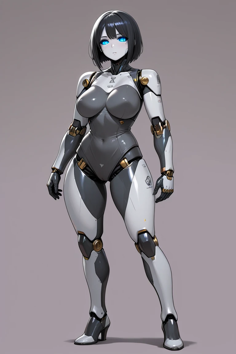 1girl, breasts, curvy, grey background, greyscale, humanoid robot, large breasts, monochrome, robot, simple background, sketch, solo, thick thighs, thigh gap, thighs, wide hips, robot girl,