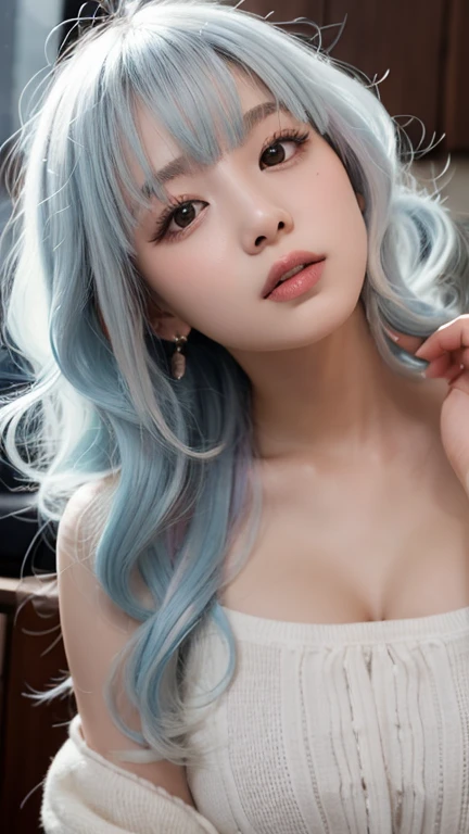 un primer plano de una mujer con cabello largo y negro y una blusa gris, maquillaje popular de corea del sur, maquillaje coreano popular, coreana, rasgos faciales coreanos, hermosa mujer surcoreana, Hermoso rostro estetico, cara sexy con maquillaje completo, hermosa joven coreana, hermosa joven coreana, ulzzang, joven y encantadora cara coreana, korean symmetrical face, beautiful asian girl