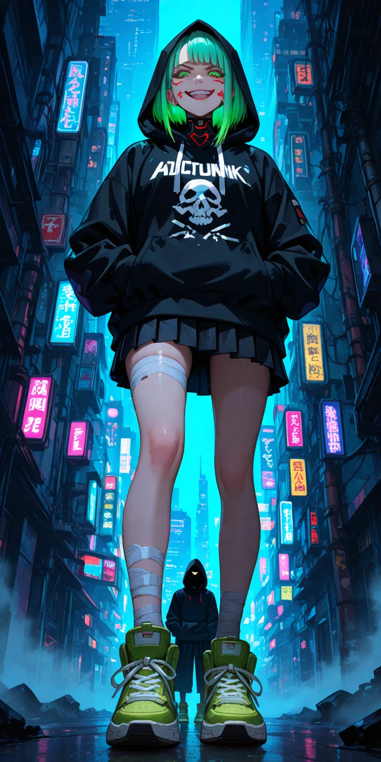 ((NSFW)), masterpiece, Best quality, Ultra high definition, Maximum resolution, Very detailed, Professional lighting, anime, (((single girl))), (slender), very cute, 1girl, 12 year age, (((hairy pubis ))), ((very short bobcut hair)) jetblack hair, ((cyberpunk vibes)) (((White footwear))) high socks, suspenser tigths, straps, (downed detailed cotton panty)  Iigthparticles, cyber city, looking awayr, ((blue dark school sailor costume)) (((red ribbon))), thin body, city samurais in background, orange neon backlighting, whole body, pose, (((nigth city))) ((((at the top of a building)))) ((((jacket)))) (((deep blue and orange palette))) ((((Depth of field)))) (((cyberpunk city))) (dynamic shot) (((iluminated by neon haze ambient))) (((sordid ambien))) (((sexual inuendo)))