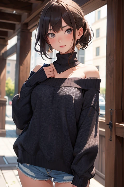 (RAW shooting:1.2)、(Photorealsitic:1.4)、(masterpiece:1.3)、(top-quality:1.4)、(Beautiful woman with perfect body:1.4)、Japan Young Women、(kawaii:1.2)、(FULL BODYSHOT)、(middlebreasts:1.3)、beauty breast、(Slender and beautiful girl)、(Sexy model pose with protruding breasts:1.3)、dream-like、Happy smiling face、(beautifully detailed eyes)、(charming big eyes)、(beautiful double eyelid)、(beautiful and detailed face)、(a short bob:1.3)、cute little、oblique bangs、Look at viewers、(loose white wool sweater、off shoulders、Tight mini skirt、Black thick pantyhose、Snow boots:1.3)、(beautiful thigh)、(snow mountains、snowscape:1.3)、Snow flickers、bokeh dof