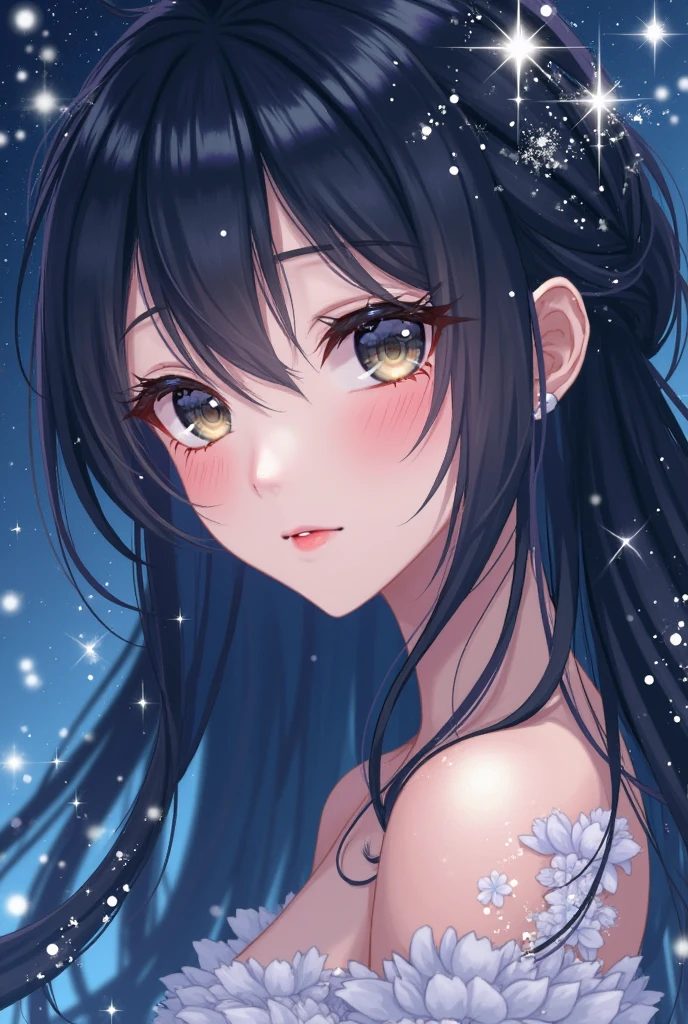 (highres, best quality:1.2), 1girl, 1girl, sparkling eyes, radiance, soft contours, beautiful drawing, upper body, concept art, neon light, eyelashes, long black hair, sakamoto mio, brown eyes, smile, summer city, casual wear,