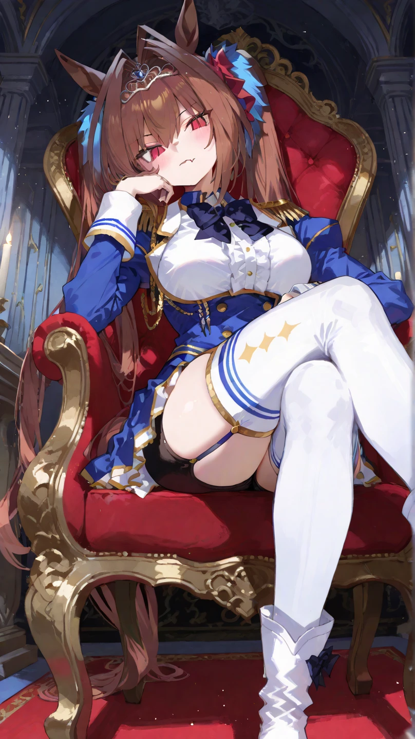 1boy in,Kneeling,Nsfw,(((1girl,1boy,sex from behind,vaginal ))),Relena Peacecraft,brown Long hair, girl on top,hair all on eyes,glaring ,military uniform ,military white pants,black eyes,(((looking down))),big eyes,zitome ,disgust,on the grass field,forest background,masterpiece ,8k unity wallpaper,anime key visual,highest quality, High resolution, unity 8k wallpaper, (shape:0.8), highly detailed face,highly detailed eye,glowing eyes , shiny skin,fine skin,white skin,dense skin,detailed hair,highly detailed legs,perfect lighting, Detailed CG, (perfect hands, perfect anatomy),High resolution,anime key visual,Kyoto Animation,(Detailed wear ),slender limbs, delicate curves, dainty hands, tiny feet,