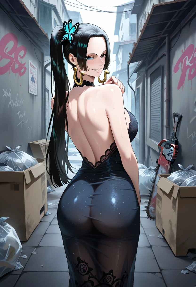 score_9,score_8_up,score_7_up,source_anime, masterpiece , slingshot swimsuit,o-ring,yor briar、SPY×Family、 eye、Black Hair、, large breasts,,very long hair,chain,bondage outfit,from behind,huge ass,cityscape,street,people,vanishing point,tongue out,mouth drool,saliva drip,standing,bent over,full body,,nsfw