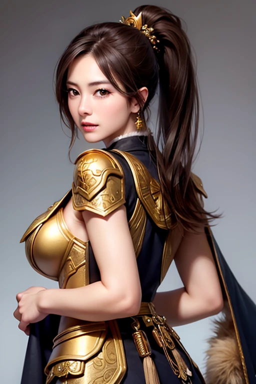 A sexy woman in gold and silver lotus lace armor dress, Cheng Wei Pan in ArtStation, by Yang J, detailed fantasy art, stunning character art, fan art best art, epic exquisite character art, beautiful armor, extremely detailed Artgerm, detailed digital anime art, armor girl, : 1.2, : 1.2, (miniskirt: 1, 5), huge breasts