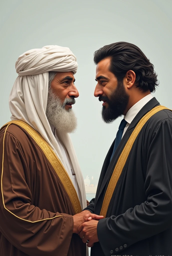 Both political and religious ideologies arguing. That each of these ideologies be distinguished by their clothing which will represent their way of thinking, which looks like a drawing made in Canva