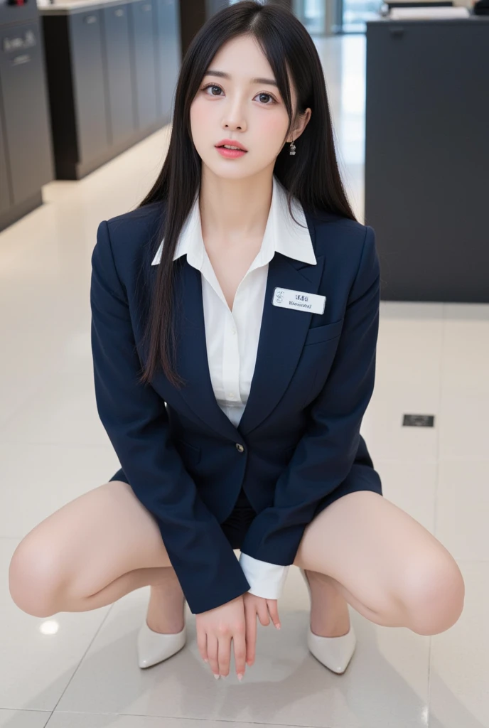 (Remote Play), OL、((Secretary uniform)),White collared shirt、Black tight mini skirt、Office Lady、Inside the company、 (close your eyes, Open your mouth, Slouching posture), 1 Female, solo, 19 years old, Put your hands behind your back、 Ideal body proportions, Erect nipples, Sexy Body, Black-haired, , Slender, Large Breasts, Beautiful feet, Thin legs, Surrealism, Cinema Lighting, Depth of written boundary, First Person View, debt/1.8, 135mm, んdebtdebt, Tabletop, Accurate, Anatomically correct, Textured skin, Super Detail, Attention to detail, high quality, Awards, 最high quality, High resolution, 8k
