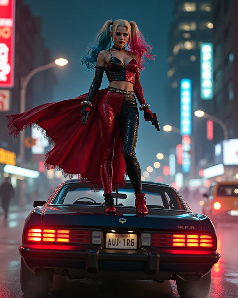 a woman looks like a zombie sitting on the roof, 1 girl, masterpiece, best quality, best quality, full body, bionic skin, pale skin, dead eyes, bionic face, blank stare, scars, blood, damage, hairs, cry, finely detailed, extremely detailed CG unity 8k wallpaper, night sky with stars and moon, empty city, emotional impact, Bill Sienkiewicz inspired art
