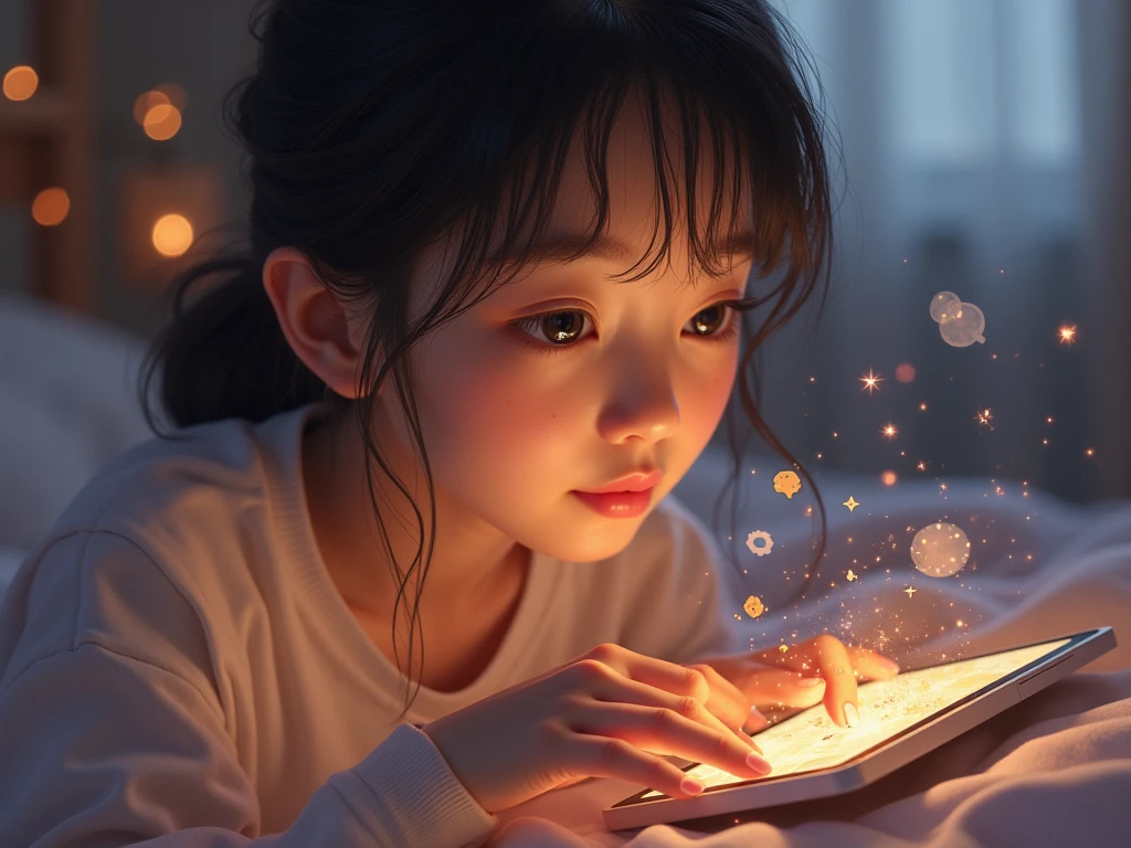 A girl painting her nails in a game that is about painting nails with artificial intelligence for girls to learn how to do their nails. The game designer is pink with glitter, something very feminine.