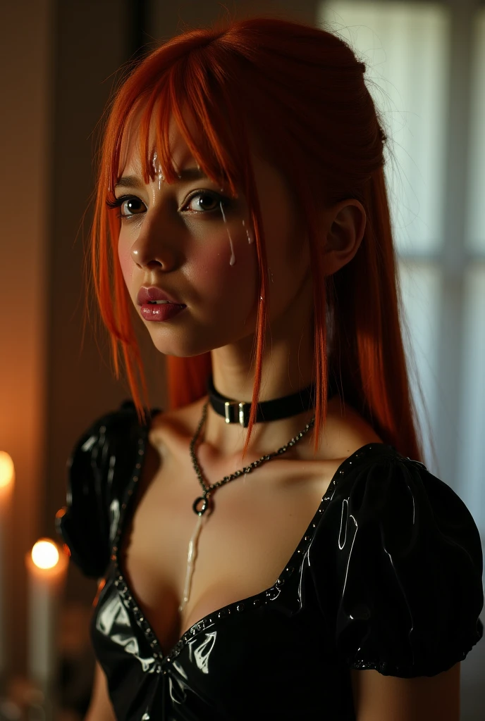 makima from chainsaw man face, orange eyes, highres, clear face, clear eyes, lipgloss, blush, highly detailed