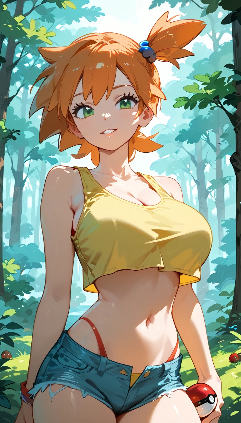 Big breasts, big crop top, big butt, small tight Jean shorts, tan skin