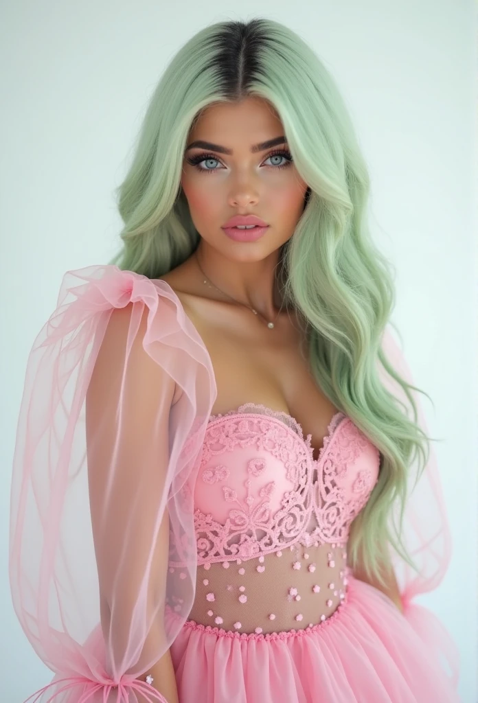 (masterpiece, best quality:1.2), 1girl, solo, soft pink hair color, photo, sassy navy blue dress, neon party background