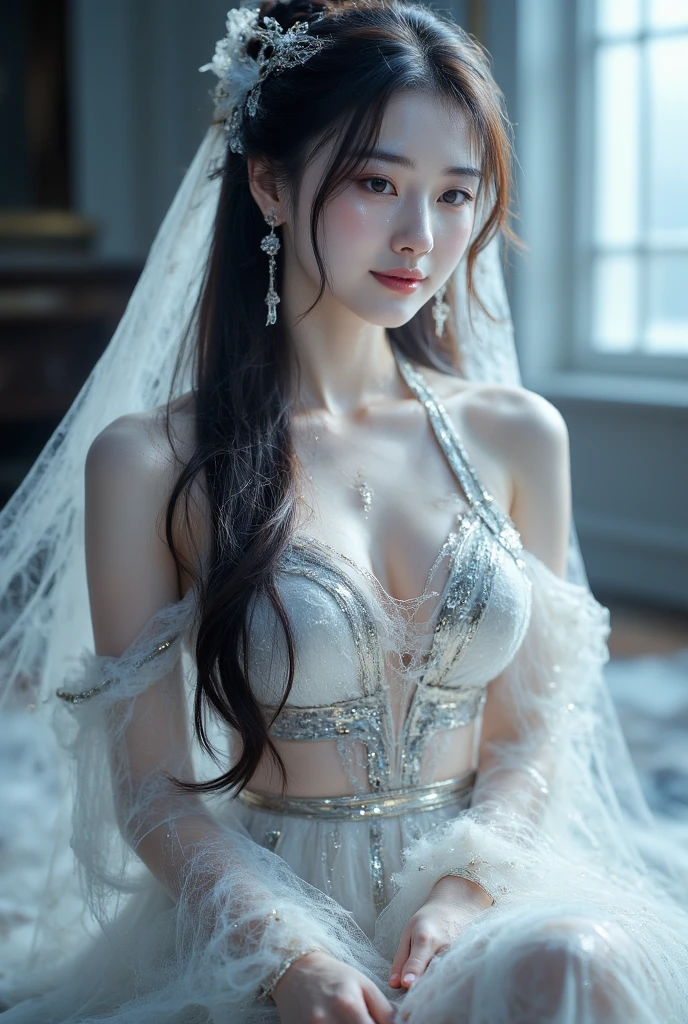 1girl, (beauty breast), (upper body), ((transparent dress)), (erotic_), indoor bedroom castle (blur background), (masterpiece), kim Yoo-jung, (aphrodite goddess), pretty young face (Russian) (Asian), adept art, very best quality detailed face:1.5, (8k HD graphic, (soft and chill light), best quality detailed ultra highres:1.2 dynamic lighting, artstation, winner photography, volumemetricslighting),