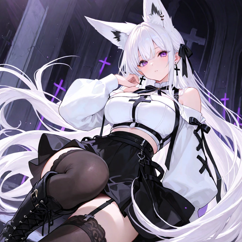 1 girl, alone, Whole body,Black eyebrows, Shiny Hair, (Iridescent white hair), Earrings, bangs, gem, mask, Brantbang, Red eyes,Blurred, hair ornaments, short hair, Side Lock,Platform boots,No panties pussy vagina pussy pussy no panties navel navel