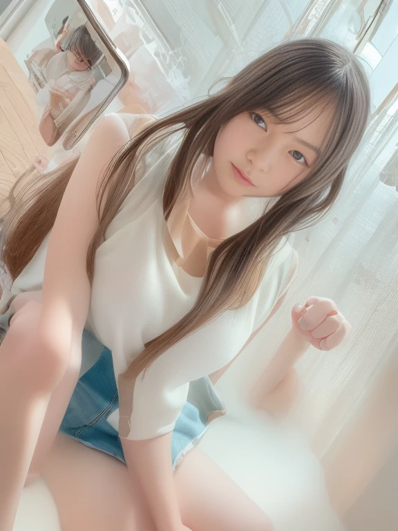masterpiece, best quality, 1girl, young, brown eyes, long light brown hair, (nice leg line: 1.3), thin waist, medium breasts, menstruating, menstrual blood running down the buttocks, using sanitary napkin, transparent panties, white pleated skirt dress, tie, high heels, bathroom, depth of field, looking at the viewer, squat, back, full body, legsupsexm