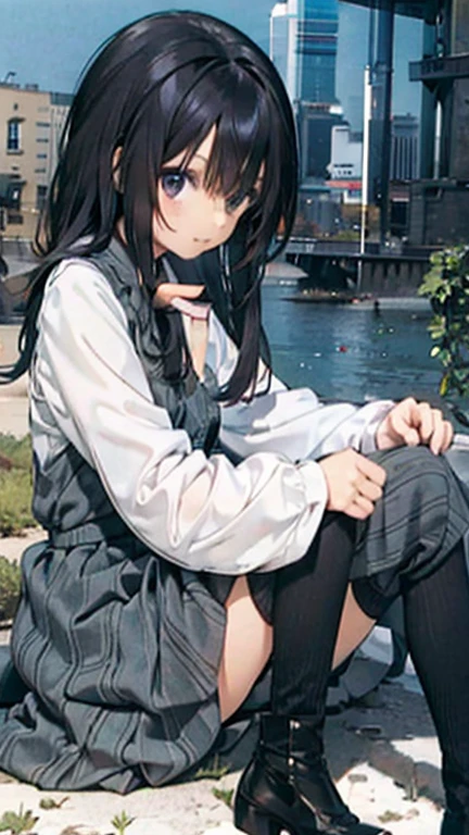 Detailed panties、Spread your legs、sit、Squat、Long skirt long black hair, Natural Straight Hair, Bright lips, smile, shy