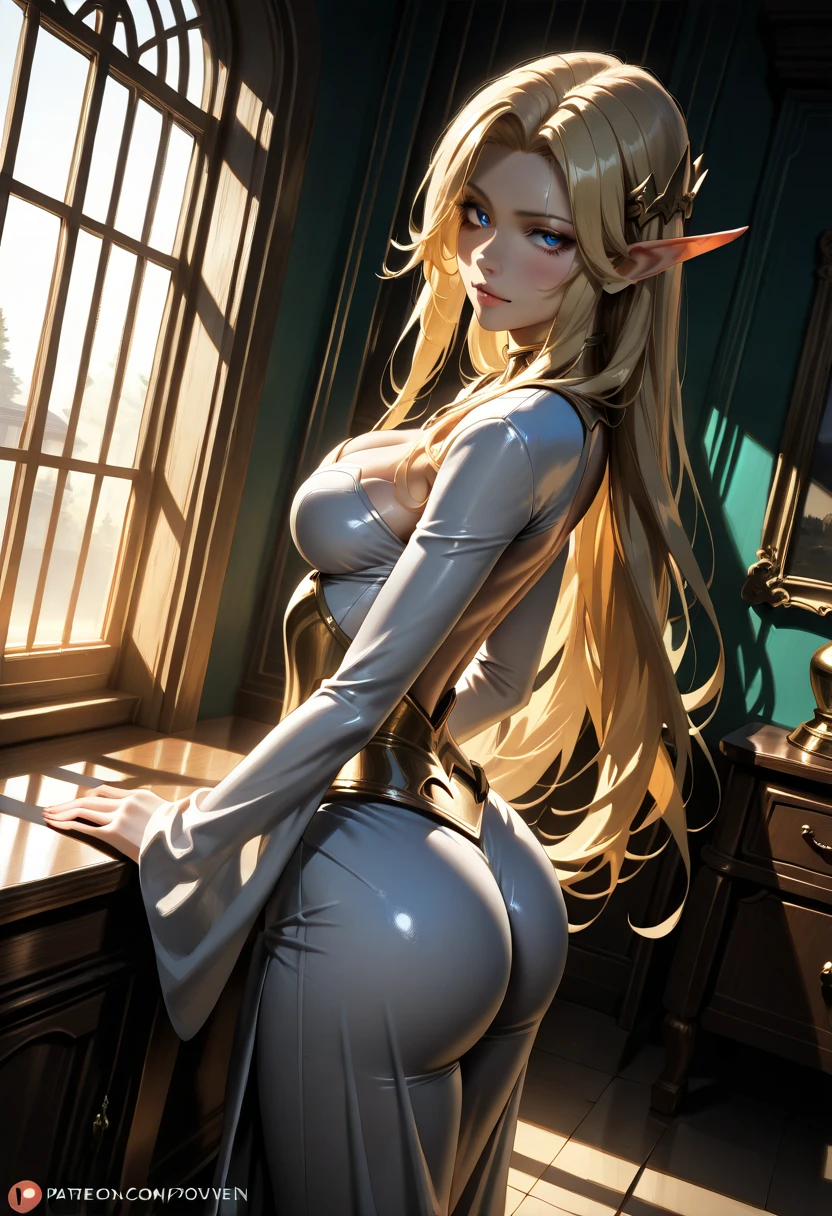 elf
Elongated common elven ears Hair is golden Beautiful blonde
Longevity and immortality
Beautiful figure
Superior abilities
Harmony with nature
Noble culture
Ancient races
Fantasy works
roleplaying game
Beauty and elegance
Magical talent femele a beauty girl Mystical Fictional creatures Ancient see-through robes Buttocks show through all-fours Sit with a beautiful back Looking back