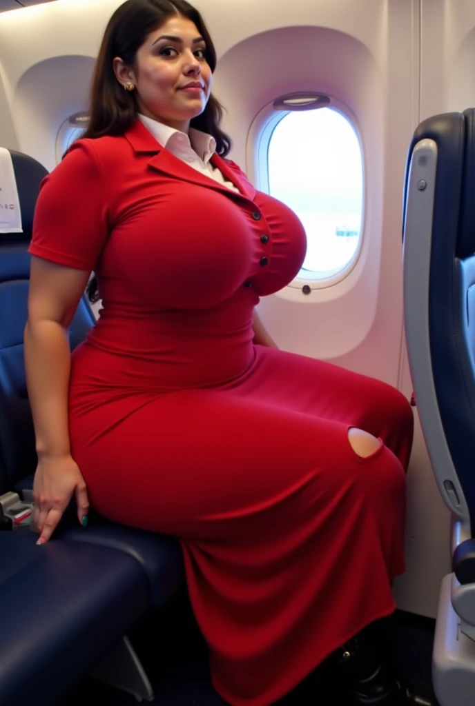 (Cabin Attendant Uniform)、japanes、Embarrassing、Voluptuous body、Anatomical body、pantie shot、Wearing black stockings、Bright red underwear、One woman is squatting and spreading her legs、