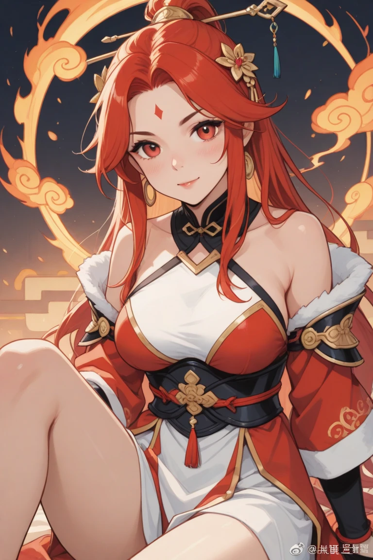 4K,High resolution,One Woman,Red Hair,long hair,Braid,Blue Eyes,Big Breasts,Ancient Chinese Generals,Ancient Chinese White Armor,Heavy Armor,Full Armor,ancient chinese crown,Long sword,Ancient Chinese Villages