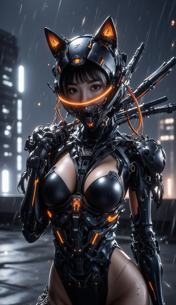 1. Mechanical Girl、((Ultra-Realistic Details))、Masterpiece、Global Illumination、Shadow、Octane Rendering、8k、Super sharp、Metal、Convolut、Decorations detailed、Cold colors、More about Egypt、Very intricate details、Realistic Light、Trends in CGS Society、Shining Eyes、Camera orientation、Neon details、Mechanical limbs、Blood vessels connected to tubes、Mechanical vertebrae attached to the back、Mechanical cervical vertebrae installed、Sedentary position、Wires and cables connected to the head,Big ample breasts, Full Body Shot