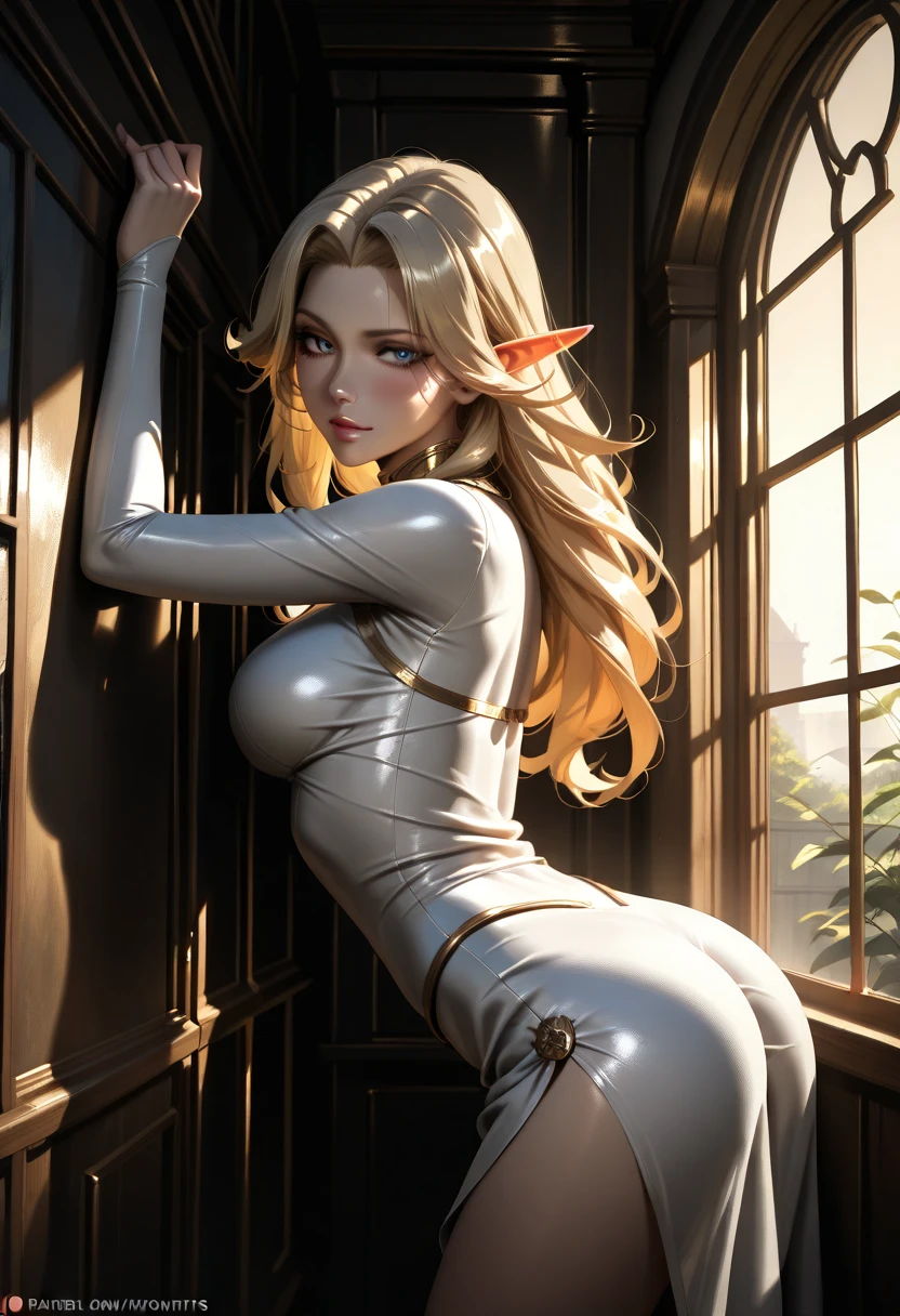 masterpiece best quality, masterpiece, best quality, 1 Elf girl posing nude , european beauty, perfect beautyful Elf girl, very happy, (happy smile),( perfect big breasts), ((perfect erect nipples )), Long straight hair、Swaying bangeautiful platinum blonde hair, gamer headphones ((perfect beautiful ass)), ((( perfect beautiful nude ass))), perfect beautiful legs, (perfect detailed ), perfect beautiful arms, perfect beautiful body, perfect hands, five fingers, ((wet Shiny oiled skin)), (Shiny skin), in a pink lights bedroom, neon lights, gamer show room, Very beautiful and pretty girl、White shiny skin、((12 yo girl))、large blue Shiny eyes、Over the knee neón light pink transparent latex stockings, ((shiny neón light pink latex stockings)), masterpiece, ( high resolution), (Realistic), (8k). laughing, aura, atmospheric lighting, cinematic composition, detailed skin, detailed face, full body intricate, vibrant, photo realistic, realistic, dramatic, unreal engine, sharp focus, 16k.