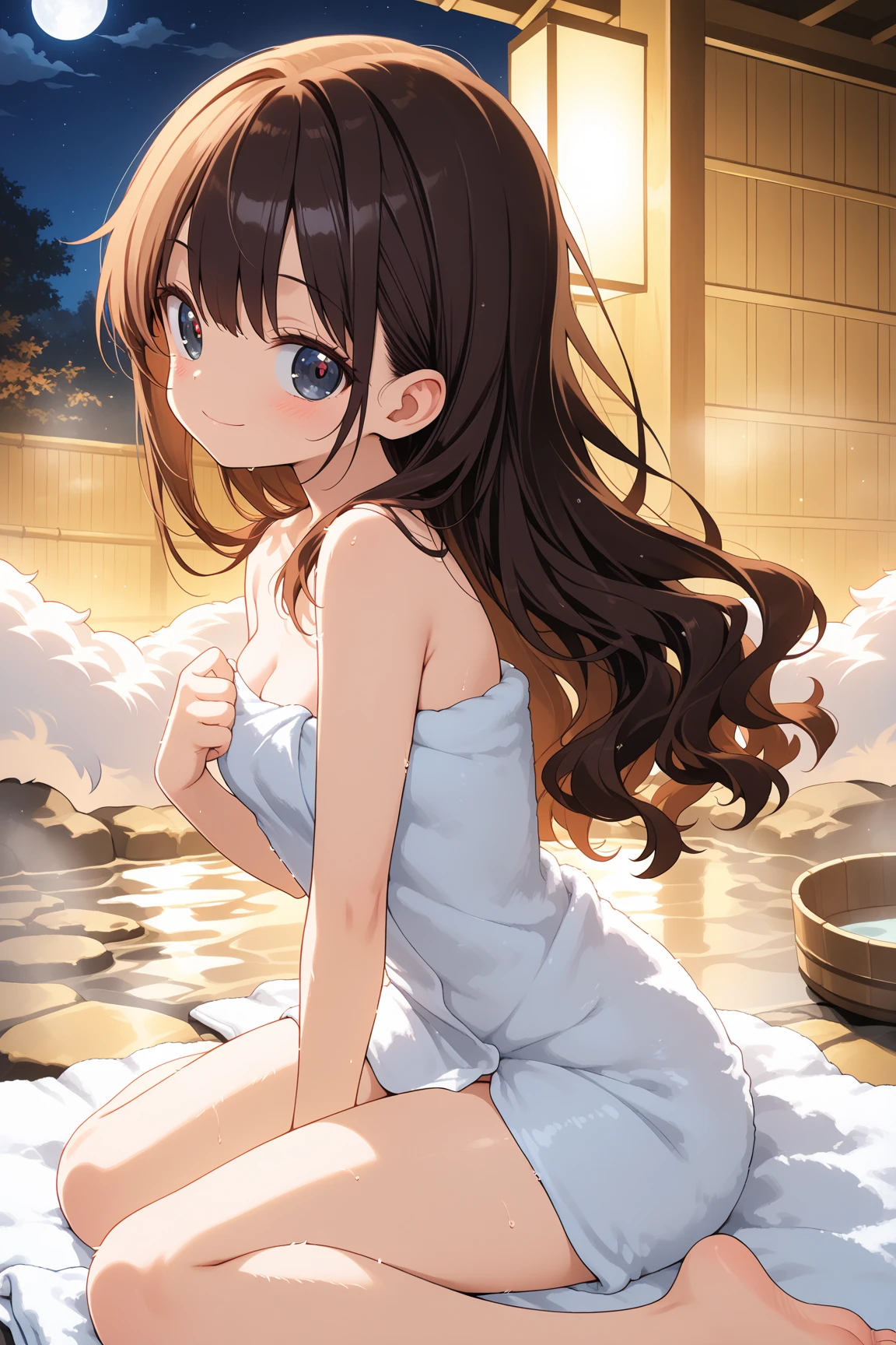 masterpiece, best quality, ultra-detailed, illustration, kawaii, detailed light, happy, smile, blush, Highlights hair, hair, beautiful detailed body, detailed sparkling eyes, 1girl, looking back, showing skin, buttocks, bare thighs, perfect limbs, underwear, on bed, full view of buttocks, showing buttocks, in heat,, legs open, show vaginal rupture