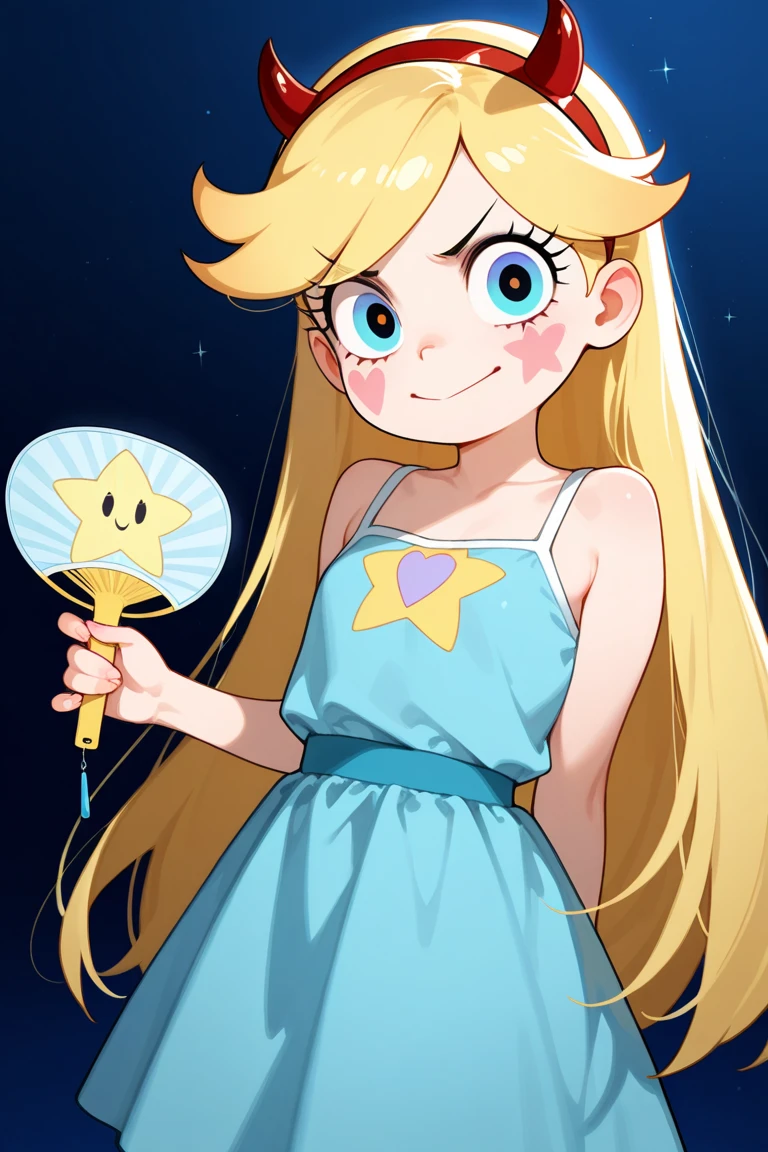 1 girl, smiling, naked, blonde hair, showing feet, feet close to camera, has penis, bare feet, long feet, star butterfly