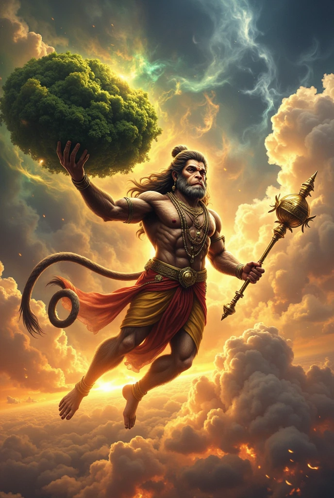 Create a high quality image of Hanuman Ji the face of Hanuman Ji is lighting he has a six pack body he is so his six pack body and having a face of monkey he show his muscles holding a flag which is tiranga the background colour is divine atmosphere Hanuman Ji is wearing wearing rudraksha on his neck careful body image with high quality Hanuman ji hai no beard
having a clean skin