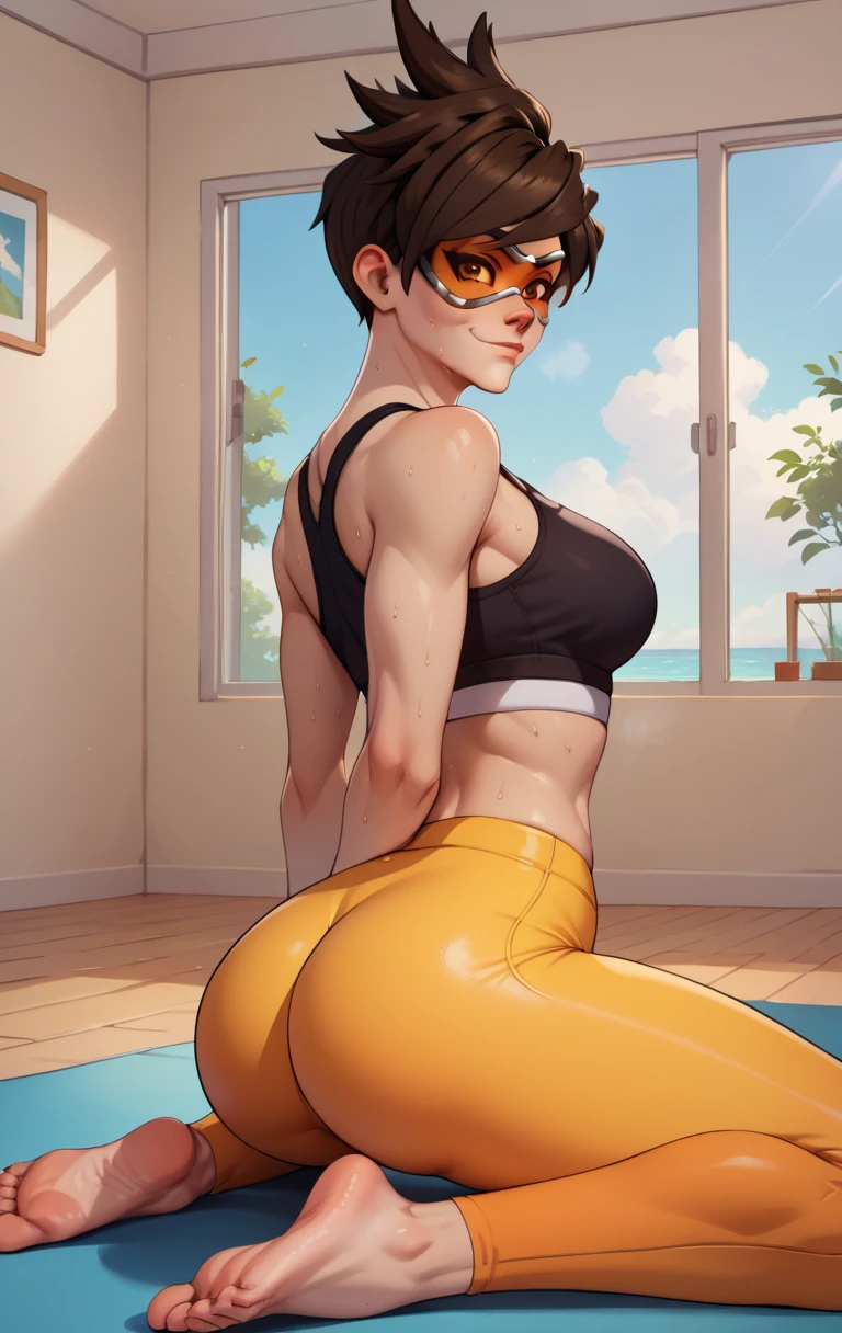 The athletics teacher is very hot, has short hair, but a sculptural body, a slim waist, a round and very tasty ass, wearing educator clothes.