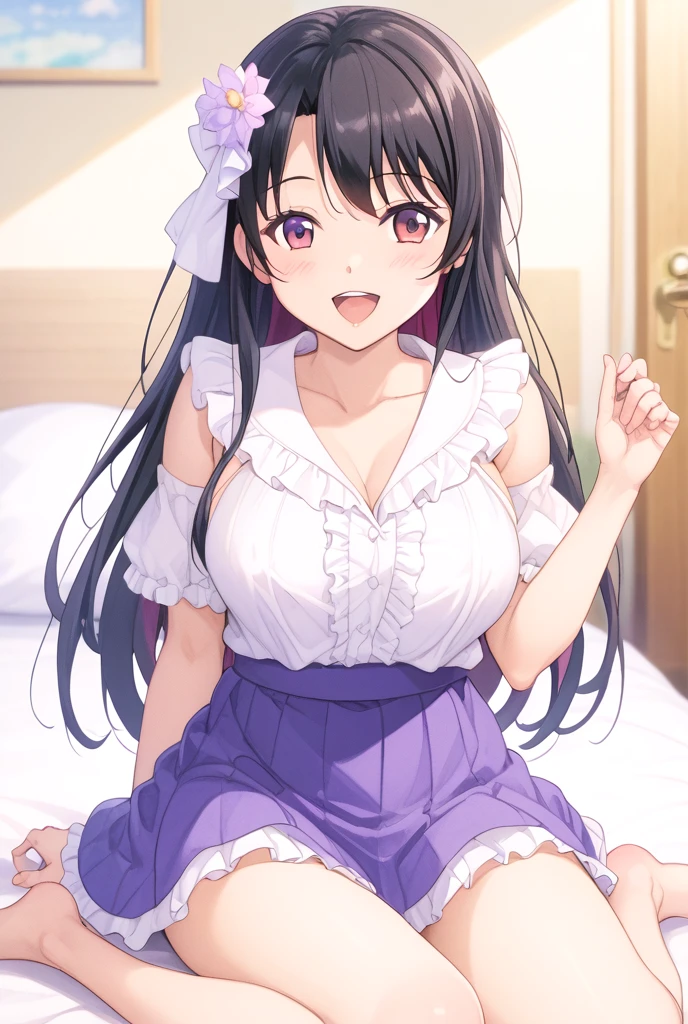 chizuru, 1girl, solo, long_hair, looking_at_viewer, blush, smile, open_mouth, bangs, brown_hair, shirt, dress, brown_eyes, collarbone, upper_body, outdoors, sleeveless, day, head_tilt, sleeveless_shirt, blurry_background, blue_dress, peeking_out, 1girl, standing, slim, small , ((only purple bra, shirtless purp skirt)), (visible purple bra), surprised, angry, Black hair, brown eyes, long hair, sitting, blush, bare legs, , in school, masterpiece, detailed, high quality,Anime girl sitting on the ground，legs crossed, Beautiful Anime High School Girls, beautiful anime girl crouching, anime moe art style, Smooth anime CG art, anime best girl, Cute anime girl, (Anime girl), attractive anime girls, seductive anime girls, Anime girl, An anime girl, iwakura lain, the anime girl is crouching, pretty anime girl, mizuhara，Being in a hotel，on top of the bed，(Lying on her back in bed:1.5)，(Open your legs:1.2)，(The legs are lifted by the man and placed on the shoulders:1.2)，(Being touched by men:1.5)，(Being stroked by a man's crotch:1.5)，Top-down view，mizuhara chiz
（（（tmasterpiece）））， （（best qualtiy））， （（intricately details））， （（ultra-realistic realism））， Ridiculous res， A MILF， Mature woman， ssee-through， highly  detailed， illustratio， 1. Mature women， （（Large breasts））， (areola of breast)，perfect hand， detailed finger， Beautiful detailed eyes， Wavy curly hair，with brown eye， name badge， vd， （the maid outfit:1.2）， aprons， Get wet，The breasts were about to spill out of the clothes， (Purple pantyhose:1.1)，neck rings，耳Nipple Ring， detailedbackground， Bedrooms， perfect  eyes， Seductive eye，Cocked buttocks，Reddened face，(weeping:1.2)，Confused eyeasterpiece, best quality:1.4), delicate girl, cowboy shot, (on back, lie in bed, lie stretched out on a bed, lying down:1.2), violaceaess, gardeniass, 8k, 50mm portrait, raw photo, absurdres, purple bra and pantie, looking at viewer, large breasts, thin arms, thin waist, thighs, facelight, clear lighting, film grain, chromatic aberration, [:(de