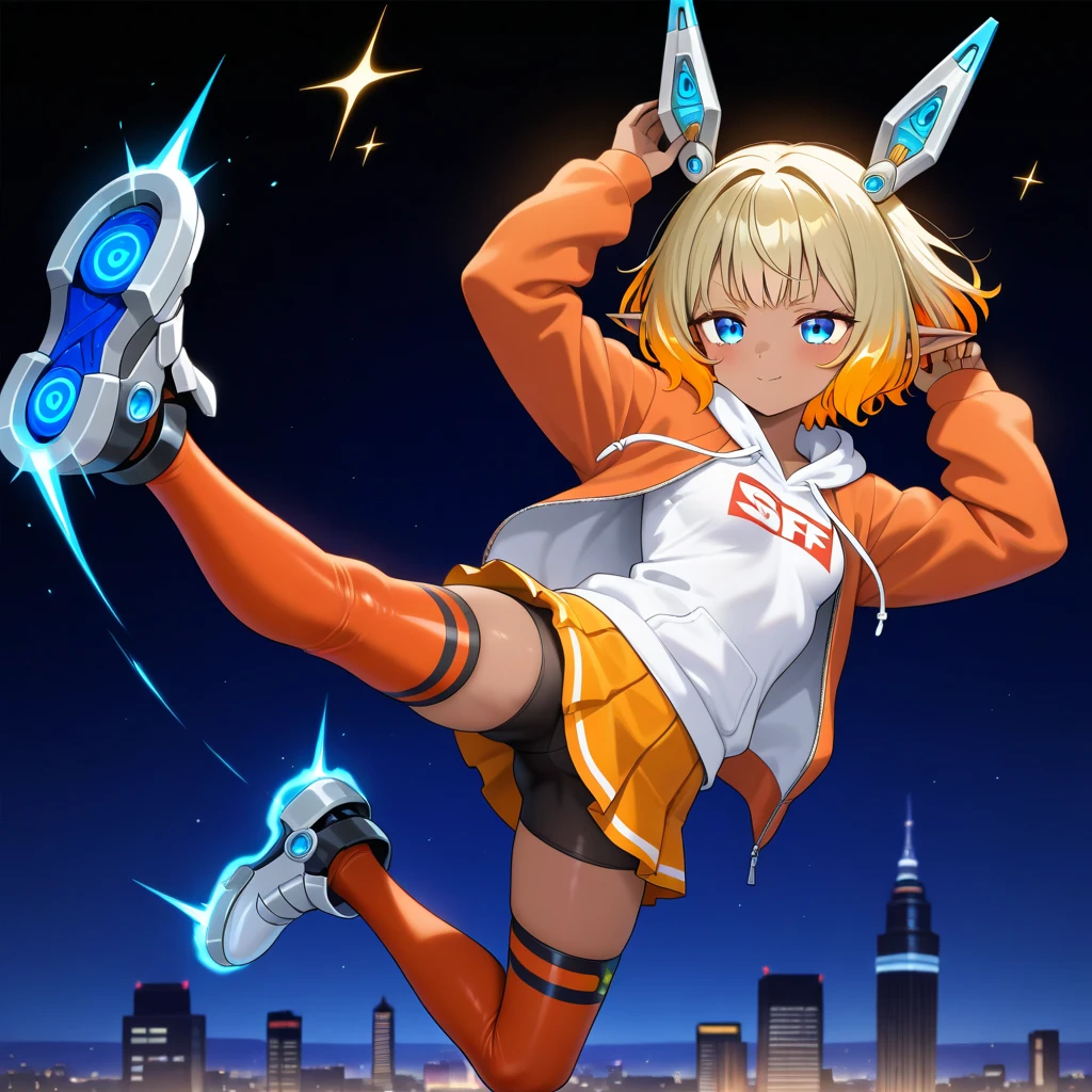 Colorful effects、The background is outer space、Space debris is floating、Active Pose、(Fractal Bodysuit:1.3)、Bodysuit and sleeveless sailor suit fusion、Fractal Multicolor Running Shoes、Thick eyebrows、Chest、(Huge backpack:1.5)、Giant comets、Beautiful blonde hair、Rabbit ears、(masterpiece)、((top-quality))、(ultra-detailliert)、(in 8K)、Full Body Anime Girl、Clean and detailed anime face、High Resolution Anime Eyes、Beautiful fingers、Five Fingers、HighDynamicRange、The perfect human structure、