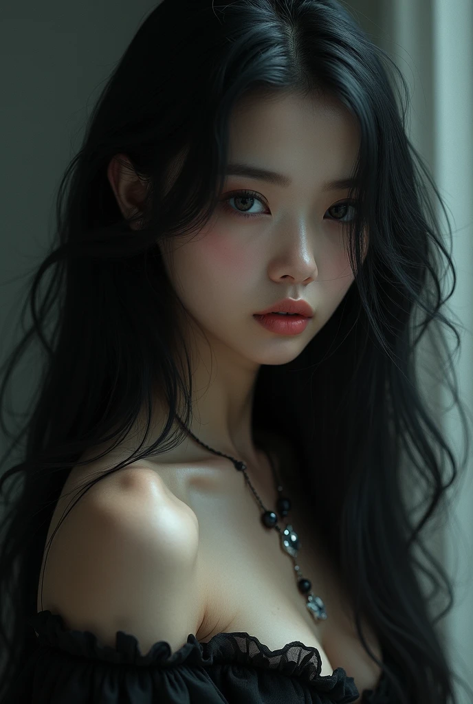 Smaller breasts、Volumetric lighting、Highly detailed face、One girl、dark、Deep Shadow、Low Key、Cowboy Shot、(Formula Services:1.4)、Hair length、Gray Hair、naked、topless、Lie face down on the bed、Buttocks and thighs are visible、Sexy look