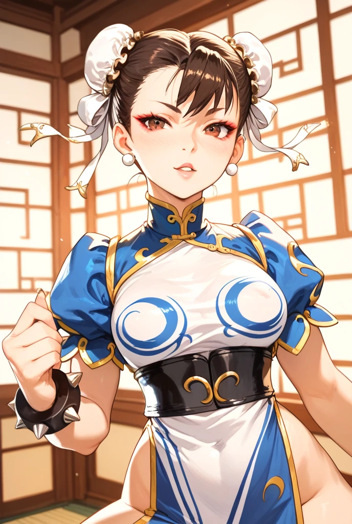 {{masterpiece}}, {{{Highest quality}}},{{Very detailed}},sf2 to,Chunli,Sitting in a chair in an office with a serious expression,profile,from side,Cowboy Shot,Focus on legs{{{Sitting in a chair in an office with a serious expression成熟した女性}}},{{疲労でSweatをかいている成人女性}},Sweat,Hold the arm with one hand ,sit,{{Blushing}},{{V-shaped eyebrows}},{{Blue clothes}}{{Blue clothes}},{{puffy short sleeve}},Brown leggings,Brown tights{{{Blue Chinese dress with gold lines}},{Bunhead}},{{ Brown pantyhose}},{椅子にsit}},{},, ,{{spike bracelet}},{{Tied Hair}},,{{Thin legs}},{{White belt}},,Slender body}}{{ blue pelvis curtain}}, White boots, sash,, ,,blush,Wrinkles ,amount,Grit your teeth,suffering,v-shaped eyebrows.,Sweat dripping,Medium chest ,get annoyed,,Inside the office,Bun Head