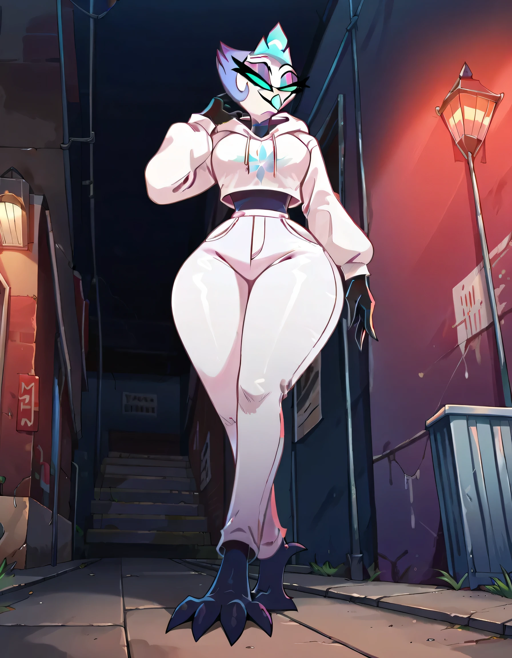 Lilith is in the laboratory with a thin and transparent outfit showing her entire body, all parts