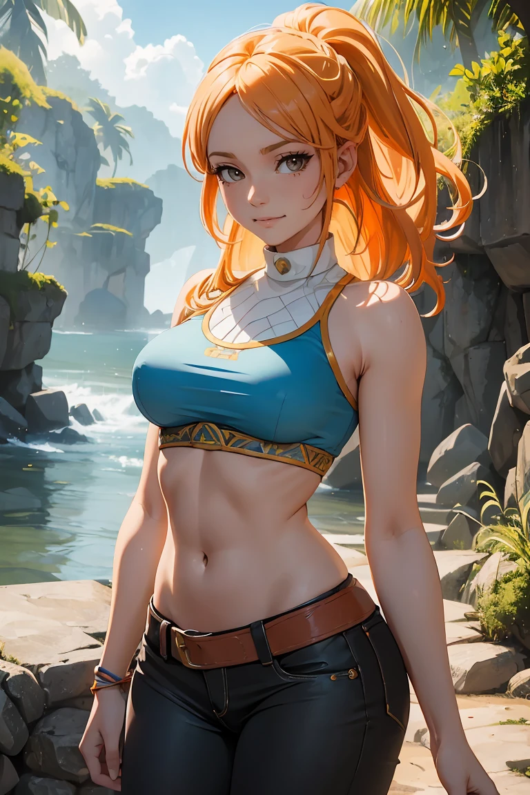 (high quality, ArtStation, Relax Art, fantasy style, abstract architecture:1.2), (A beautiful cute girl), (long messy ginger hair), (white kimono, navel, bare shoulders)