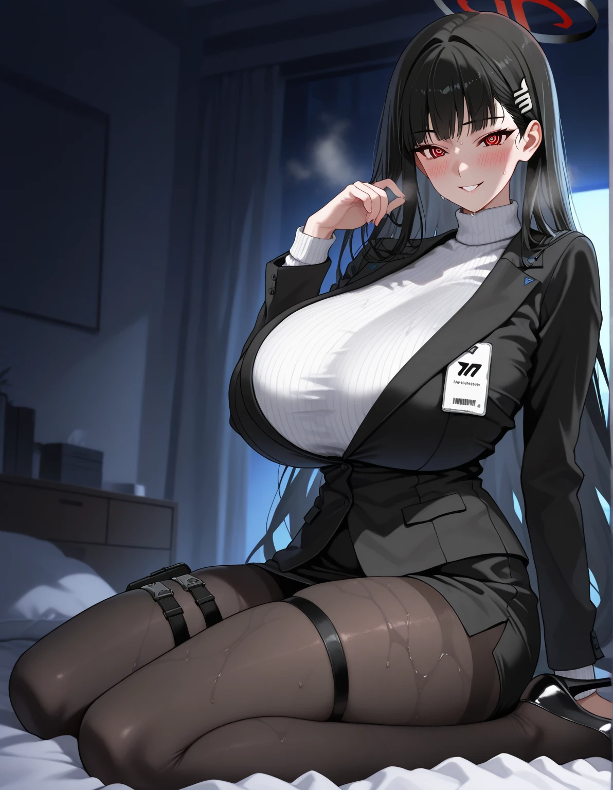 Highest quality:1.5,Female doctor,White,Tight Skirt,Natural Lip,smile,Black hair half-up