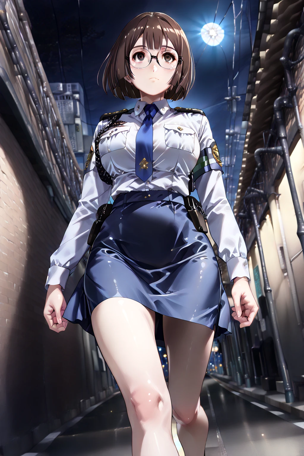 nobarakugisaki, nobara kugisaki, bob cut, (brown eyes:1.7), brown hair, lips, short hair, BREAK belt, brown belt,stockings,white crop top, crop top overhang,wet crop top, pleated skirt, medium skirt,shirt tucked in, skirt, blue skirt,skinny fit, BREAK looking at viewer,BREAK (masterpiece:1.2), best quality, high resolution, unity 8k wallpaper, (illustration:0.8), (beautiful detailed eyes:1.6), extremely detailed face, perfect lighting, extremely detailed CG, (perfect hands, perfect anatomy),street,night,city,park, wet road,nipples,showing panties,small ass,thin legs,full body,sit on grass,spread legs, arm behind head,open mouth,medium breasts,