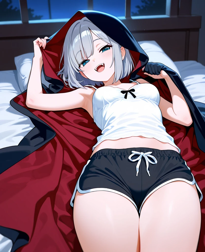 Best quality at best，one-girl，Lie down in bed，spread their legs，Wearing coat，A white bikini，Drenched，soaking wet，Embarrassing，Very shy，funk，The face is red，seductiv