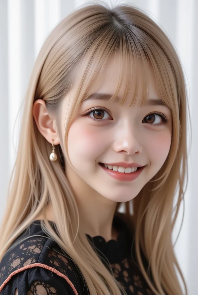 (RAW Photos, 最high quality), (Realistic, photo-Realistic:1.3), 最high quality ,masterpiece, (Frontal symmetrical face), ((Big Ass, Big Breasts)), (beautiful girl), Pink lipstick, Colorful Makeup, Long eyelashes, Earrings, Applying eyeliner, Fair skin, Pink Hair、(cute), (Detailed face), Big Eyes、 Detailed Iris, 8K Ultra HD, Digital SLR, Soft lighting, high quality, Beautifully detailed nose,, Realistic face, Pink Cat, A light smile, (Very detailed face: 1.5),  最high quality, Super detailed, masterpiece, In detail, 8k wallpaper, Pixie Cut