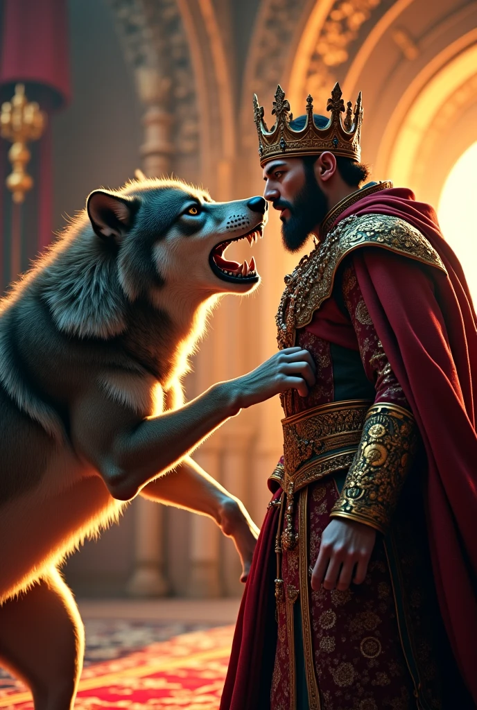 I want to create a scene of a wolf killing a king
