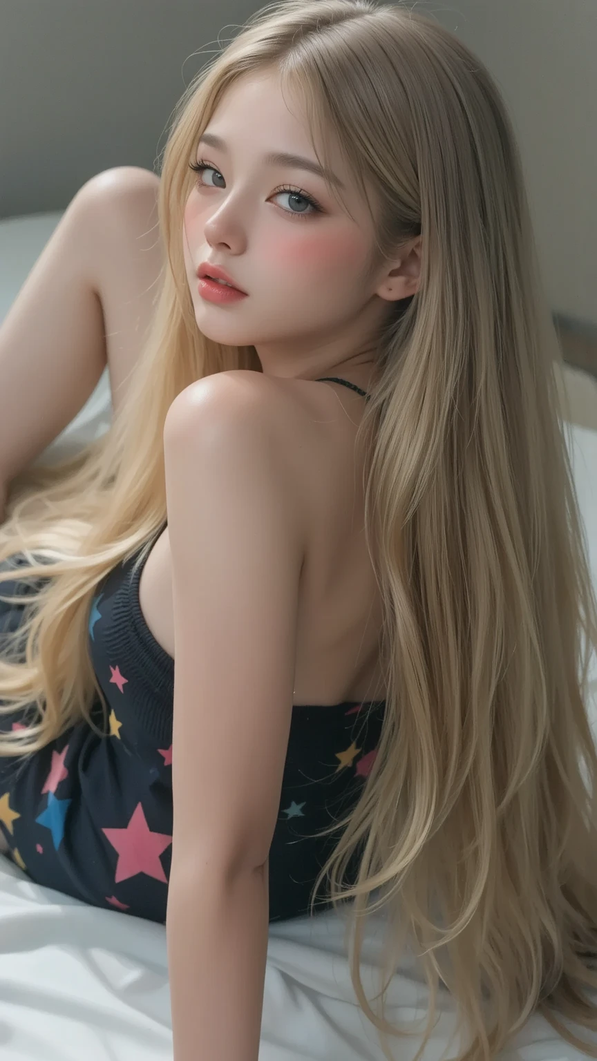 (masterpiece,highest quality,8K,RAW Photos,Beautiful and aesthetic:1. 2), complex detail, ultra-detailed, (realistic skin), (((full body is in the frame))),Close-up of a long blonde hair woman wearing a hat, Larisa Manovar, Ulzzang, 8K Selfie, BLACKPINK's Larisa Manovan, Very cute face, Long blonde hair and big eyes, Korean Girls, Cute natural anime face, Real life anime girls, Nam Jae-young, Full body photo, Put the whole body in the frame, Wearing a black hat、