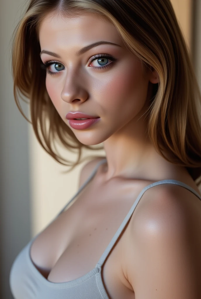 gorgeous young woman, Kay Walsh, ovales Gesicht, volle Lippen, samtweiche Haut, starke Stirn, slender body, Lange Haare,  Hot Girl, florales Sommerkleid, Beautiful face, Hintergrundbeleuchtung, Morgenlicht, Erotische Stimmung, allein, Meisterwerk, best quality, Ultra-detailliert, nur, Kontrast, nahaufnahme, Filmisches Licht, Seitliche Beleuchtung, ultra high resolution, Bester Schatten, .RAW, 4K