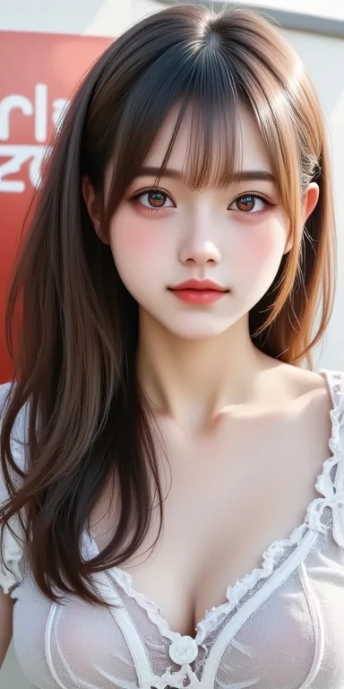 (masterpiece:1.2, photo-realistic, 8k, 12k, Ultra-Detailed), a close up of a young girl with long purple hair and a flower in her hair, 22-years-old, karimova elina with long hair, anime girl in real life, (big breasts, hard nipple, perfect and proportional breasts), violet long hair, beautiful anime style, ulzzang, white hime cut hairstyle, anime style mixed with fujifilm, belle delphine, purple flowing hair, her face looks like an orchid, pretty anime girl