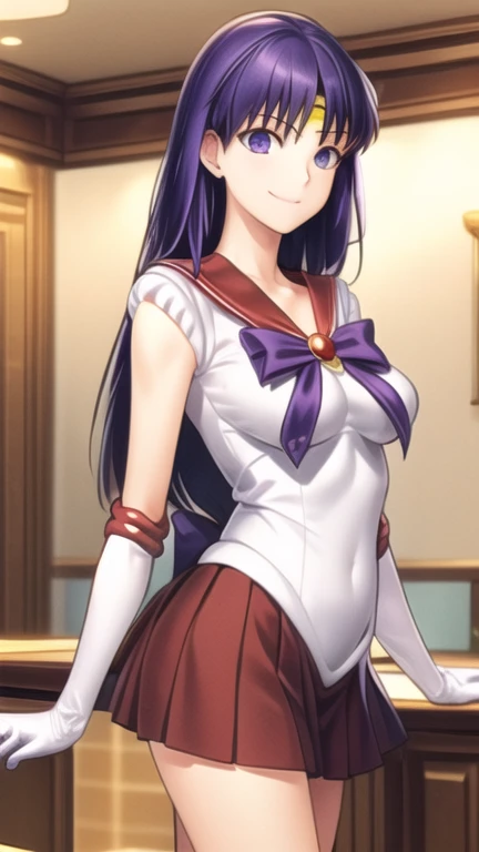 masterpiece, high definition, best quality, rendered art, well formed hands, fingers and body, 1 woman, solo, Candace , 31 years old, adult, grown up, wearing Sailor Moon's outfit, big breasted, cleavage, full body, sexy sailor senshi uniform, short blue skirt, red boots, gorgeous hips, bare legs and thighs, white elbow gloves, sailor collar, tiara, earrings, fighting in a combat match, showing her fighting skills, making her guard, about to hit the viewer, looking at the viewer, panties peek, sweating, bouncing breasts, smiling joyfully and brightly, being confident and proud, action and fighting scene, martial arts tournament on the beach