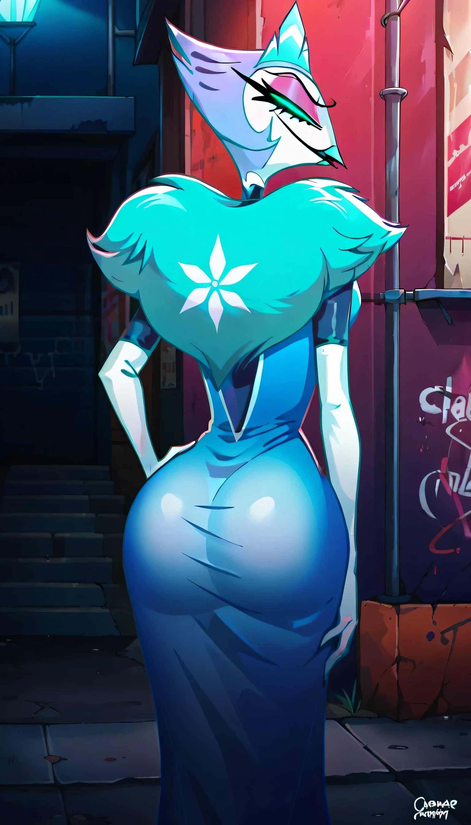 Teathekook (style), ((masterpiece)), ((8k quality)), (no watermark), stolas, male, mouth closed, detailed bedroom, standing, seductive pose, (solo:1.4), sleek, shiny slime body, tail feathers, shiny, slick, gooey, ass