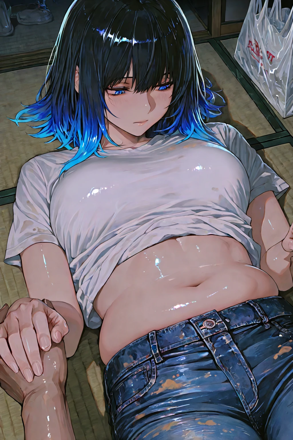 score_9, score_8_up, score_7_up, score_6_up, score_5_up, score_4_up, 1girl, xenovia quarta, short hair, blue hair, , multicolored hair, yellow eyes, green hair, two-tone hair, streaked hair,, large breasts,,,, floox style,nude,naked, rating_explicit, floox style, high resolution,,, bent over , standing, DeepNegative_xl_v1, expressiveh, ,arched back,, black background, perfect anatomy,masterpiece, looking at viewer, solo, naughty face, (side view:1.2),hanging breasts
