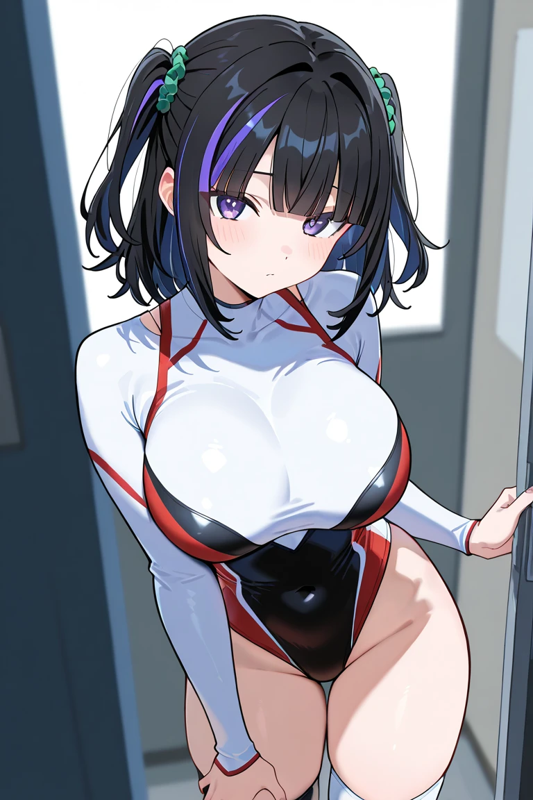 (Highly detailed CG Unity 32k wallpaper,masterpiece, Biological, whole body),(Best lighting, Best Shadow, Very delicate and beautiful),(Girl having vaginal sex with man),blue eyes, Big Breasts,Bouncing chest, Black Hair,Bobcut,Red and black and White off-the-shoulder revealing high-cut SF bodysuit,One-piece swimsuit-style clothing,Clothes that emphasize the chest,Neck Seal,High-tech sci-fi corridor, Dynamic pose, Detailed Machinery, Sleek design.,My crotch is wet, {{An extraterrestrial lifeform preys on girls and takes their place、Her breasts are bigger than a real girl's、Suitable for the mothe}}, Unknown sensation, Feels good, Vigorous movement, more, instinct, Female fall, Bouncing chest, loose, loose, NSFW